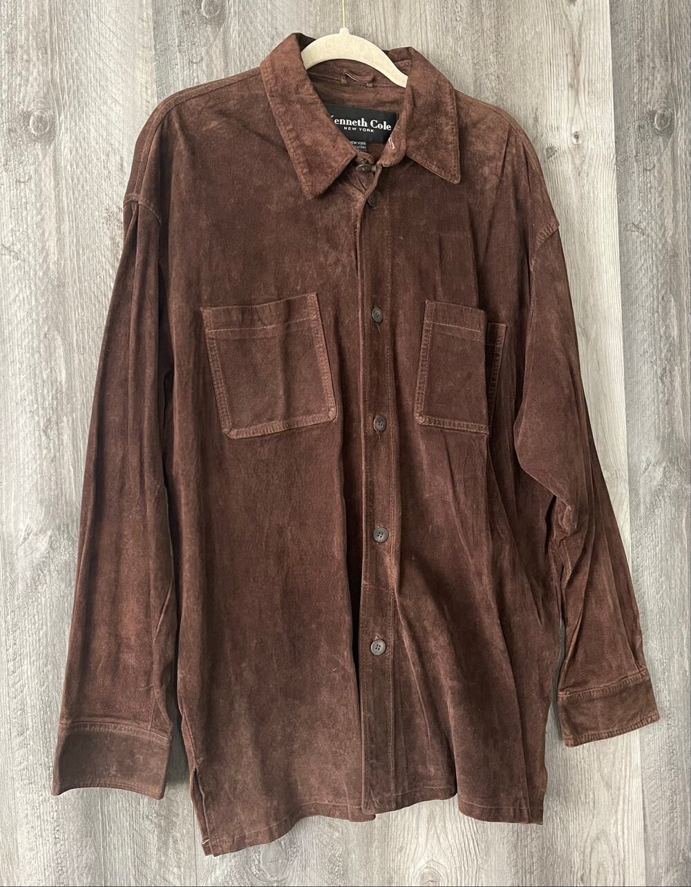 Kenneth Cole New York Men’s Genuine Suede Leather Shirt Jacket – Brown – XL